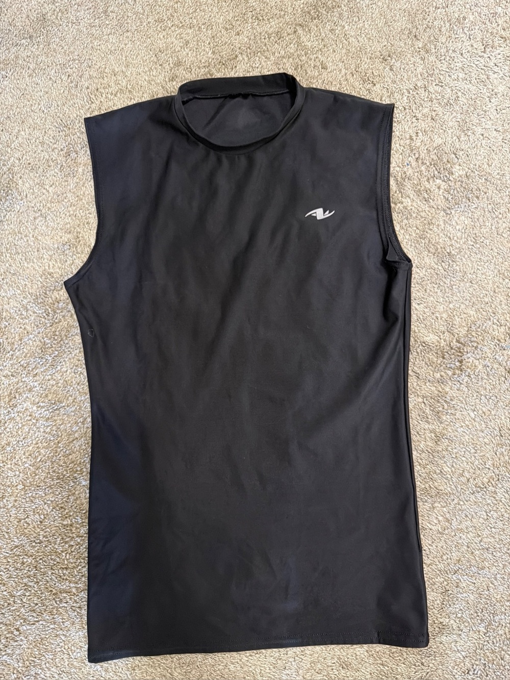 Sleeveless Black Athletic Compression Top with Small Logo
